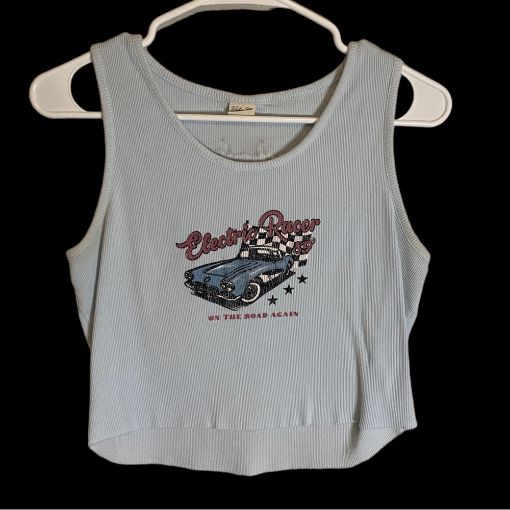 VIBE N’ Ribbed Knit Graphic Cropped Tank Top